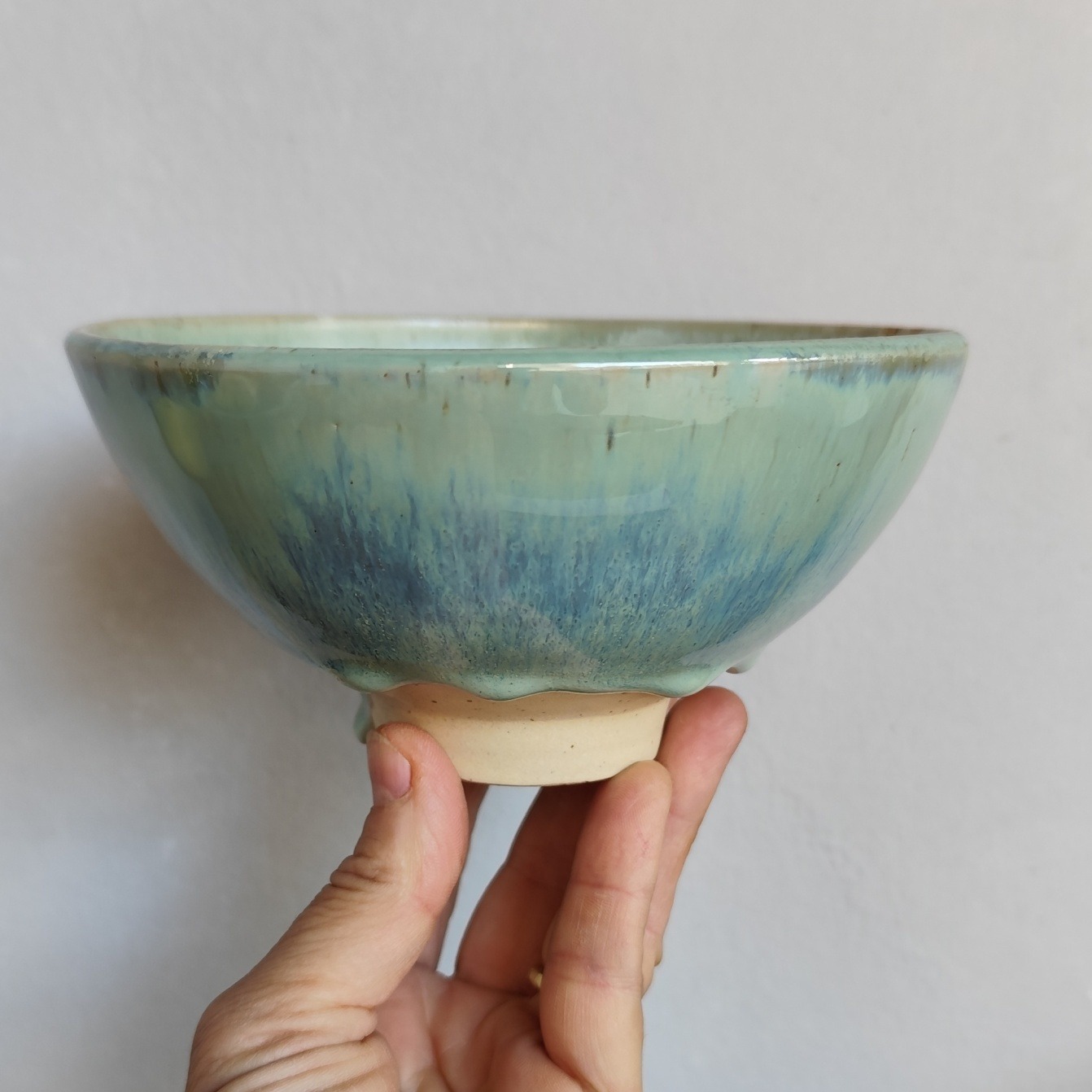 Ciotola artigianale in gres | Scodella fatta a mano verde acqua e blu